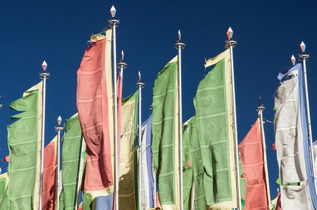 Mani prayar flags, Za-Sa monastery buddhism in Nepalの写真素材
