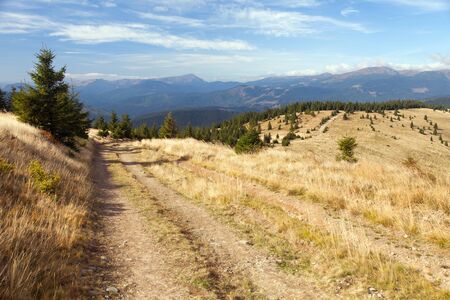 Mount Hoverla or Goverla and unpaved road, Ukraine Carpathian mountainsの写真素材
