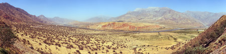 Panj river, Pamir mountains and Pamir highway. Panj is upper part of Amu Darya river. Tajikistan and...