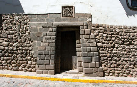 Twelve angles stone, Beautiful narrow street and buildings wall in center of Cusco or Cuzco city, Peruの写真素材