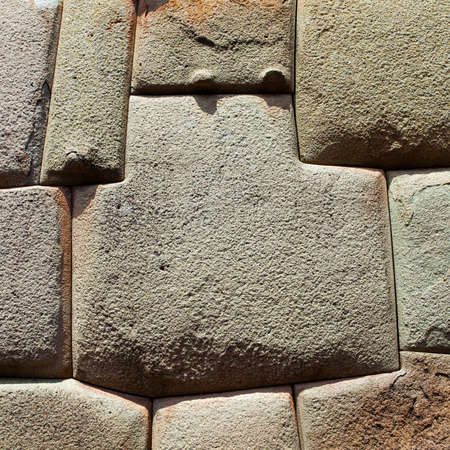 Detail of stone wall in Cusco or Cuzco town, Historic incan architecture, Peruの写真素材