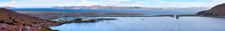 Puno city and Titicaca lake panoramic view of peruvian town
