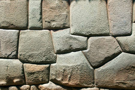 Detail of stone wall in Cusco or Cuzco town, Historic incan architecture, Peruの写真素材