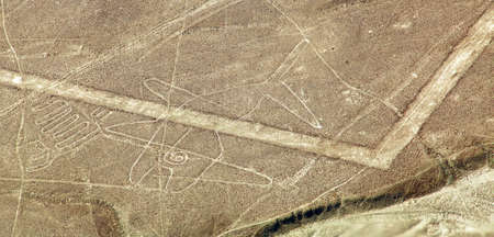 The whale, Nazca or Nasca mysterious lines and geoglyphs aerial view, landmark in Peruの写真素材