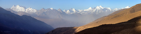 Evening view of hindukush or hindu kush mountain ridge, Tahikistan and afghanistan, view from Pamir highvay or pamirskij traktの写真素材