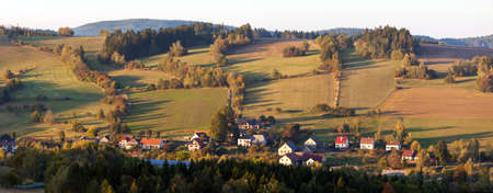autumn view from bohemian and moravian highland, Vecov village, Zdarske vrchy, Czech Republicの写真素材