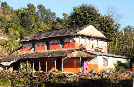 beautiful house home building in Nepal, Annapurna region, Nepal Himalaya mountainの写真素材