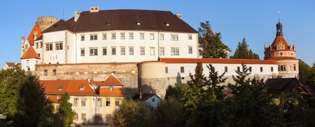 Castle chateau palace and the town of Jindrichuv Hradec afternoon or early evening view, South Bohemia, Czech republicのeditorial素材