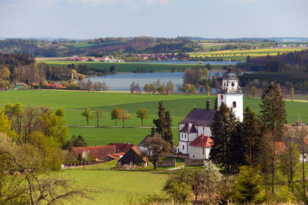Netin village, springtime view from bohemian and moravian highland, Czech Republicの写真素材