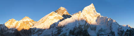 Evening colored view of Mount Everest with blue sky from Kala Patthar, Khumbu valley, Solukhumbu, Mount Everest area, Sagarmatha national park, Nepal Himalayas mountainsの写真素材