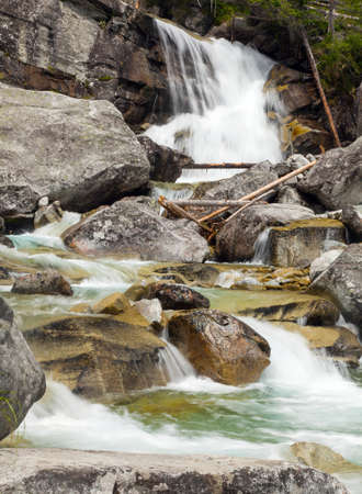 Waterfalls at stream Studeny potok in High Tatras mountains, Carpathia, Slovakiaの写真素材