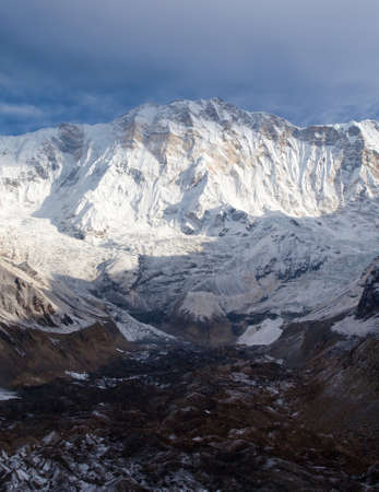 Mount Annapurna from Annapurna south base camp, round Annapurna circuit trekking trail, Nepal Himalayas mountainsの写真素材