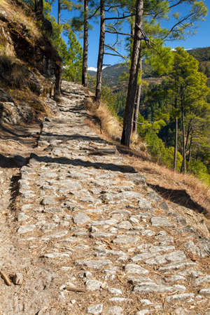 Aboriginal walking path in the Indian Himalayas, Uttarakhand, india, Himalayan stone patwayの写真素材