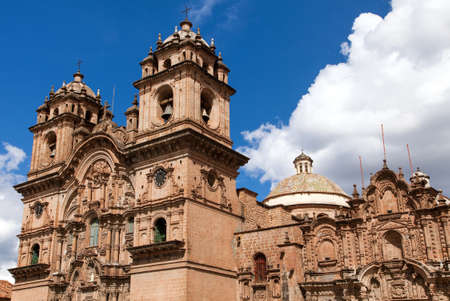 Catholic church on main square Plaza de Armas in Cusco or Cuzco town, Peruの写真素材