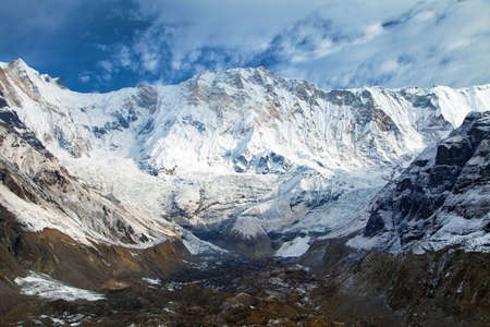 Mount Annapurna from Annapurna south base camp, round Annapurna circuit trekking trail, Nepal Himalayas mountainsの写真素材