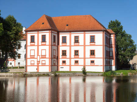 Horni cerekev renaissance and baroque castle standing above the water surface. Bohemian and Moravian Highlands, Czech Republicのeditorial素材