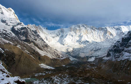 Mount Annapurna from Annapurna south base camp, round Annapurna circuit trekking trail, Nepal Himalayas mountainsの写真素材