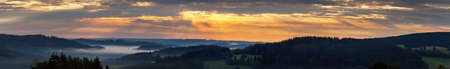 Morning evening panoramic sunset view of beautiful sky from Bohemian and Moravian highland near Krasne villageの写真素材