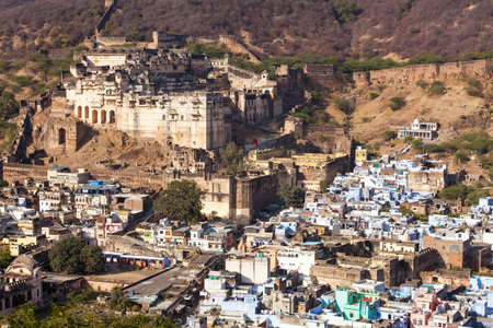 Taragarh fort in Bundi town, typical medieval fortress in Rajasthan, Indiaのeditorial素材