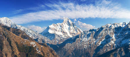 mount Nanda Devi with beautiful sky, one of the best mounts in Indian Himalaya, seen from Joshimath Auli,  Uttarakhand, India Himalayas mountainsの写真素材
