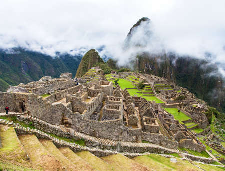 Machu Picchu, panoramic view of peruvian incan town, unesco world heritage site, sacred valley, Cusco or Cuzco region, Peruのeditorial素材