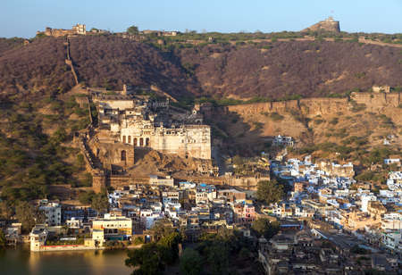 Taragarh fort in Bundi town, typical medieval fortress in Rajasthan, Indiaのeditorial素材