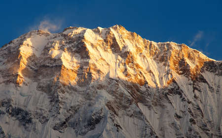 Morning view of Mount Annapurna from Annapurna south base camp, circuit trekking trail, Nepal himalayas mountainsの写真素材