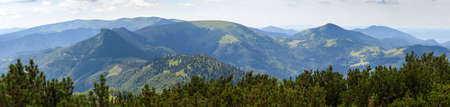 Velka fatra mountains panoramic view, Velka Fatra national park, Slovakia, Carpathian mountains, mounts Borisov, Ploska and Cerny Kamenの写真素材