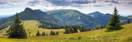 Velka fatra mountains panoramic view, Velka Fatra national park, Slovakia, Carpathian mountains, mounts Borisov, Ploska and Cerny Kamenの写真素材