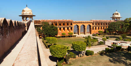 Amber or Amer fort near Jaipur city, detail from upper part of fortress, Rajasthan, Indiaのeditorial素材