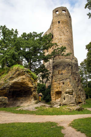 Hrad Valecov rock castle ruin near Mnichovo Hradiste town, Cesky Raj, Bohemian paradise, Czech Republicのeditorial素材