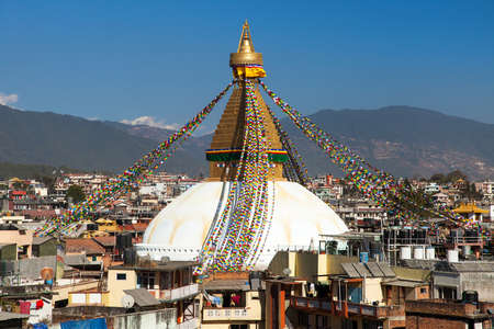 Boudha, bodhnath or Boudhanath stupa with prayer flags, the biggest buddhist stupa in Kathmandu city, buddhism in Nepalのeditorial素材