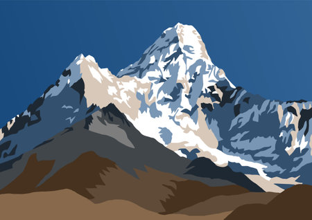 Mount Ama Dablam vector illustration, Himalayas mountains, Khumbu valley, Everest area, Nepalのイラスト素材