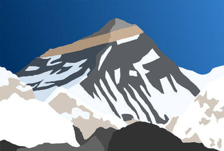 mount Everest from Nepal side as seen from gokyo, vector illustration, Mt Everest 8,848 m, Khumbu valley, Sagarmatha national park, Nepal Himalaya mountainのイラスト素材
