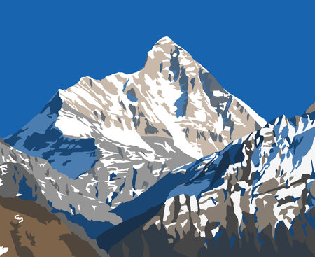 mount Nanda Devi vector illustration, one of the best mounts in Indian Himalaya, seen from Joshimath Auli, Uttarakhand, India, Indian Himalaya mountainのイラスト素材