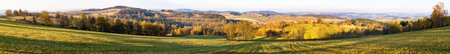 autumn panorama from bohemian and moravian highland, view from Konikov Vecov village, Zdarske vrchy, Czech Republicの写真素材
