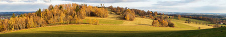 autumn scenery from the Bohemian and Moravian highlands, panoramic view, Czech Republic, Europeの写真素材