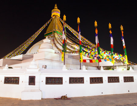 Evening or night view of Boudha or Bodhnath stupa in Kathmandu, Nepal, Bodhnath stupa is the biggest stupa in Kathmandu cityの写真素材