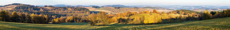 autumn panorama from bohemian and moravian highland, view from Konikov Vecov village, Zdarske vrchy, Czech Republicの写真素材