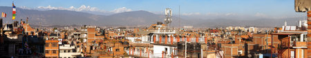 Evening panoramic view of Patan or Pathan town and Kathmandu city with Himalayas mountains, Nepalの写真素材