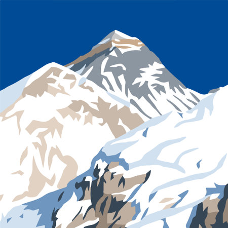 Top of mount Everest from Nepal side as seen from Kala Patthar peak, vector illustration, Mt Everest 8,848 m, Khumbu valley, Sagarmatha national park, Nepal Himalaya mountainのイラスト素材