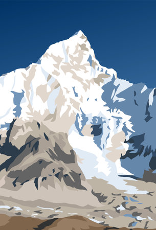 Mount Nuptse mountain vector illustration, Nepal Himalayas mountains, View from Mt Kala Pattharのイラスト素材