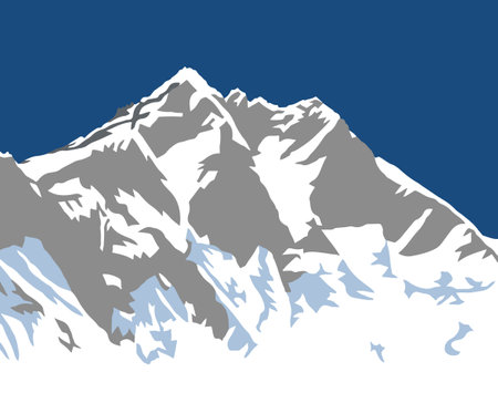 Mount Lhotse south rock face, vector illustration, Khumbu valley, Everest area, Nepal himalayas mountainsのイラスト素材
