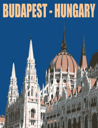 The building of the Parliament in Budapest, Hungary, vector illustrationのイラスト素材