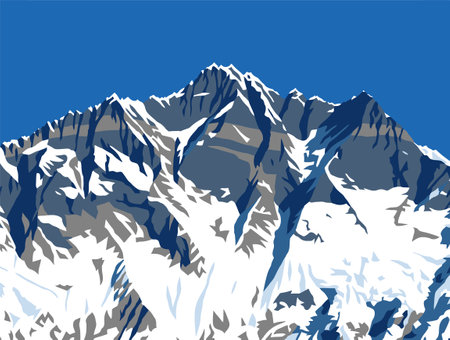 Mount Lhotse south rock face, vector illustration, Khumbu valley, Everest area, Nepal himalayas mountainsのイラスト素材