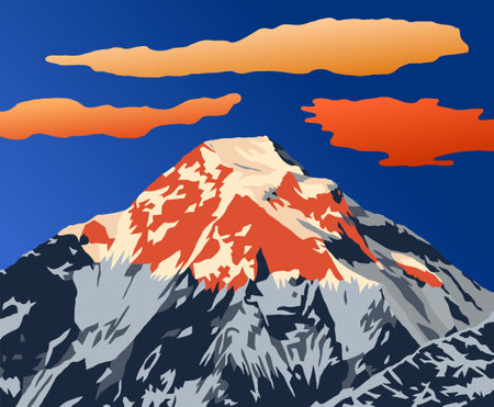 Evening mountain top of mount Dhaulagiri vector illustration , Nepal Himalaya mountainsのイラスト素材