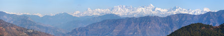 Himalaya, panoramic view of Indian Himalayas, great Himalayan range, Uttarakhand India, view from Mussoorie road, Gangotri rangeの写真素材