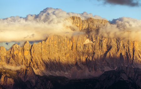 Mount Civetta, evening sunset panoramic view of mount Civetta, South Tyrol, dolomites mountains, Italyの写真素材