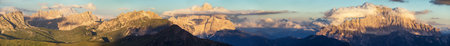 Evening sunset panoramic view of monte Pelmo and mount Civetta, South Tyrol, Alps Dolomites mountains, Italyの写真素材