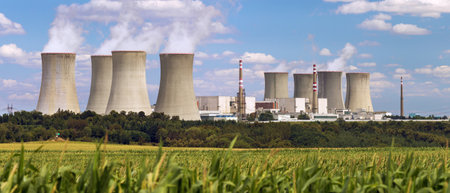 Panoramic view of Nuclear power plant Dukovany - Czech Republicの写真素材
